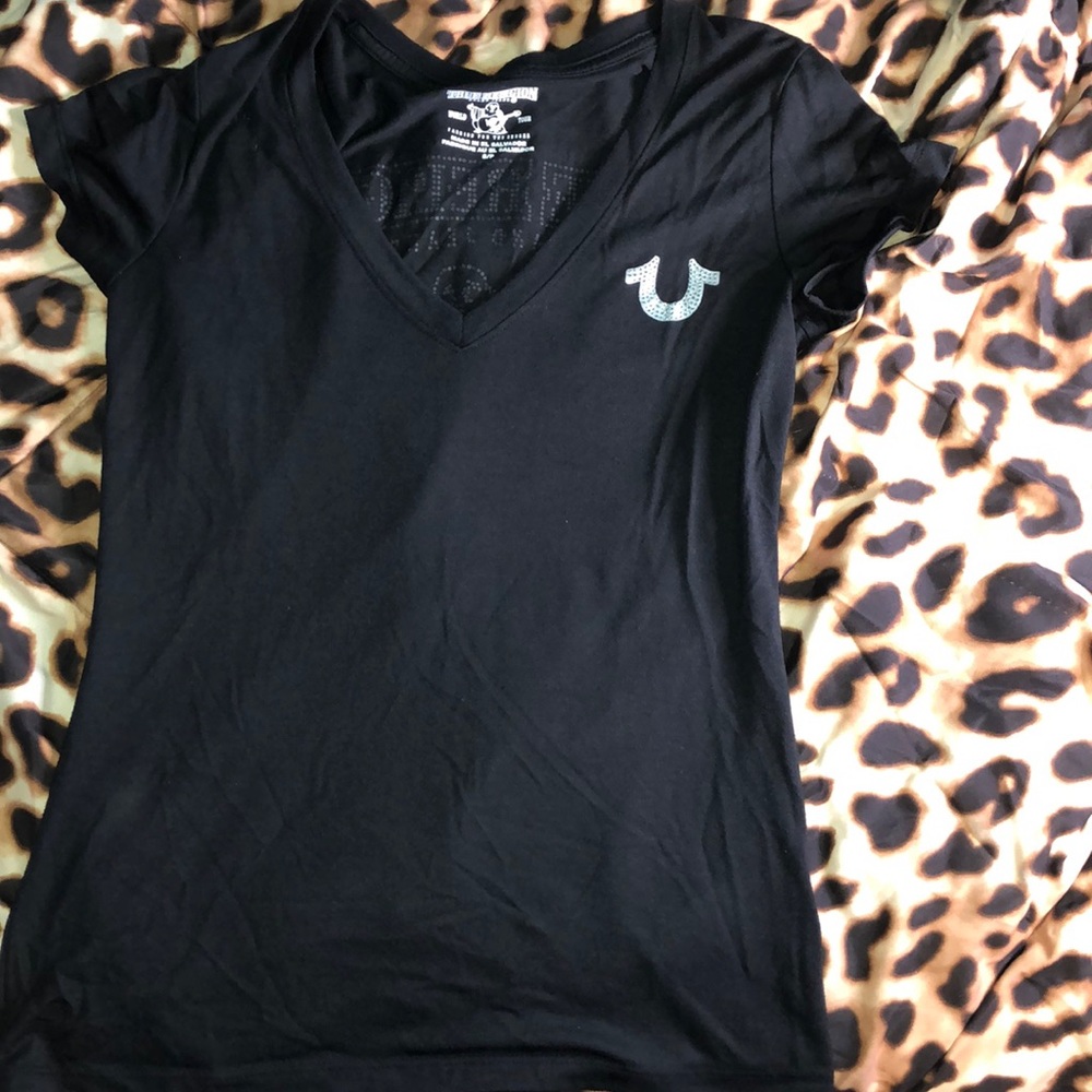 True religion rhinestone V-neck